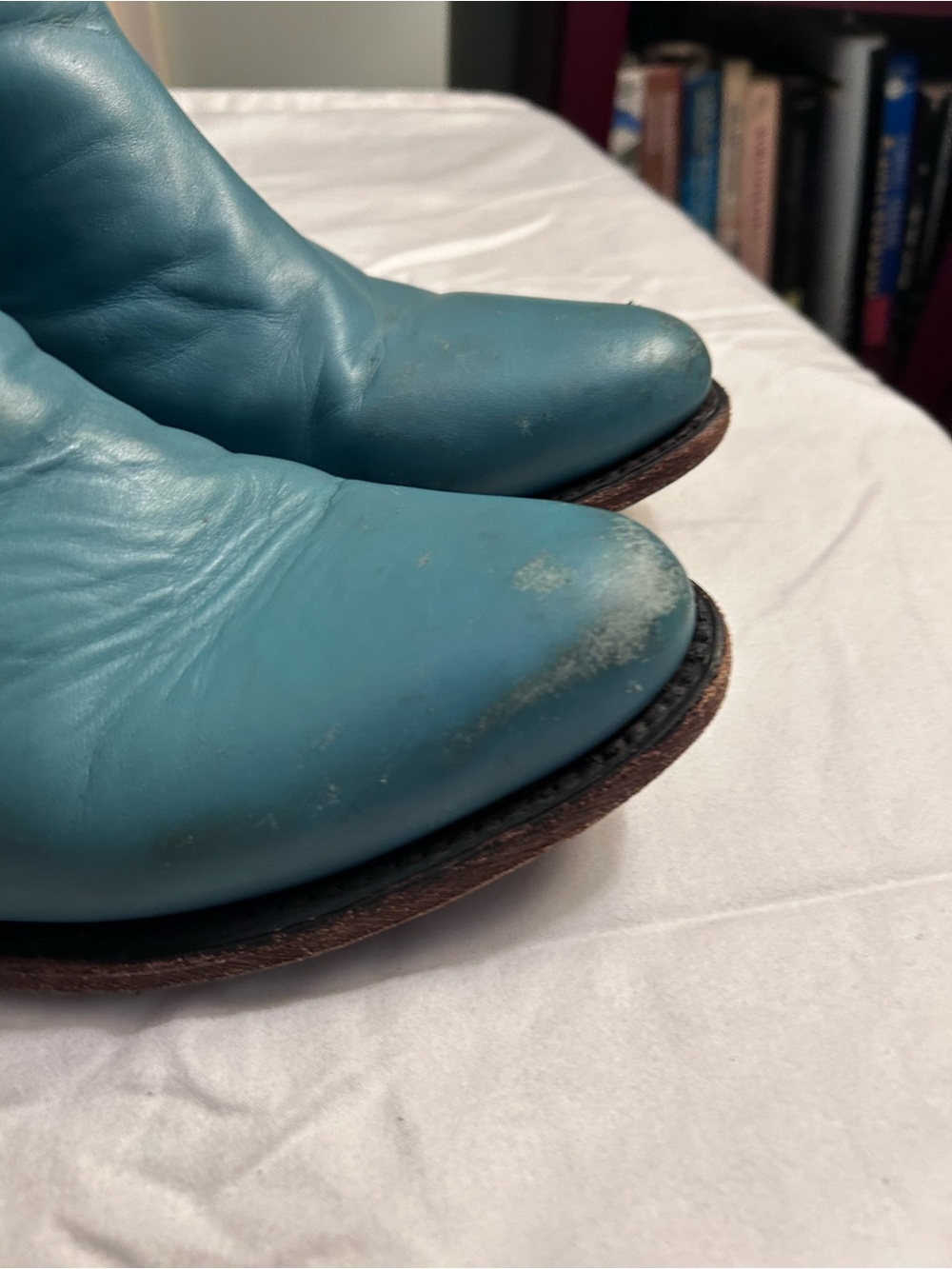 LIBERTY Black Teal Leather Ankle Booties - Picture 6 of 12